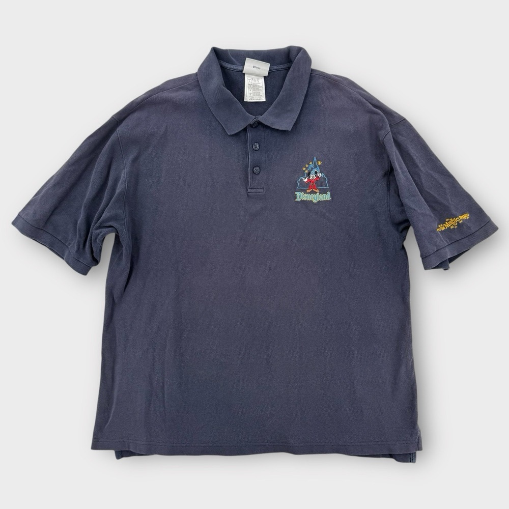 Vintage Disneyland Resort Polo Shirt Mens Large Sorcerer Mickey Blue Embroidered